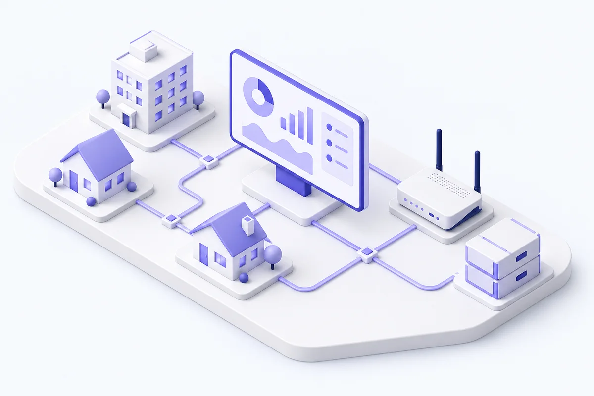 Platform ISP isometrik yang menghubungkan pelanggan, jaringan, dan operasional